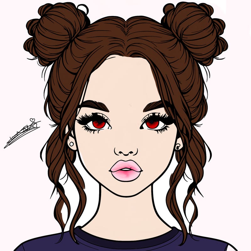 realistic girl with two buns in hair and lips