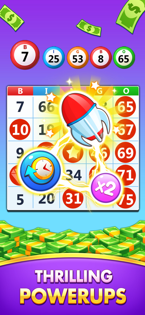 Bingo game interface showcasing thrilling powerups and cash prizes