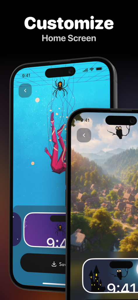 Wallpapers・Dynamic Island - Two iPhones displaying aesthetic home screen wallpapers designed to integrate creative art with the Dynamic Island.