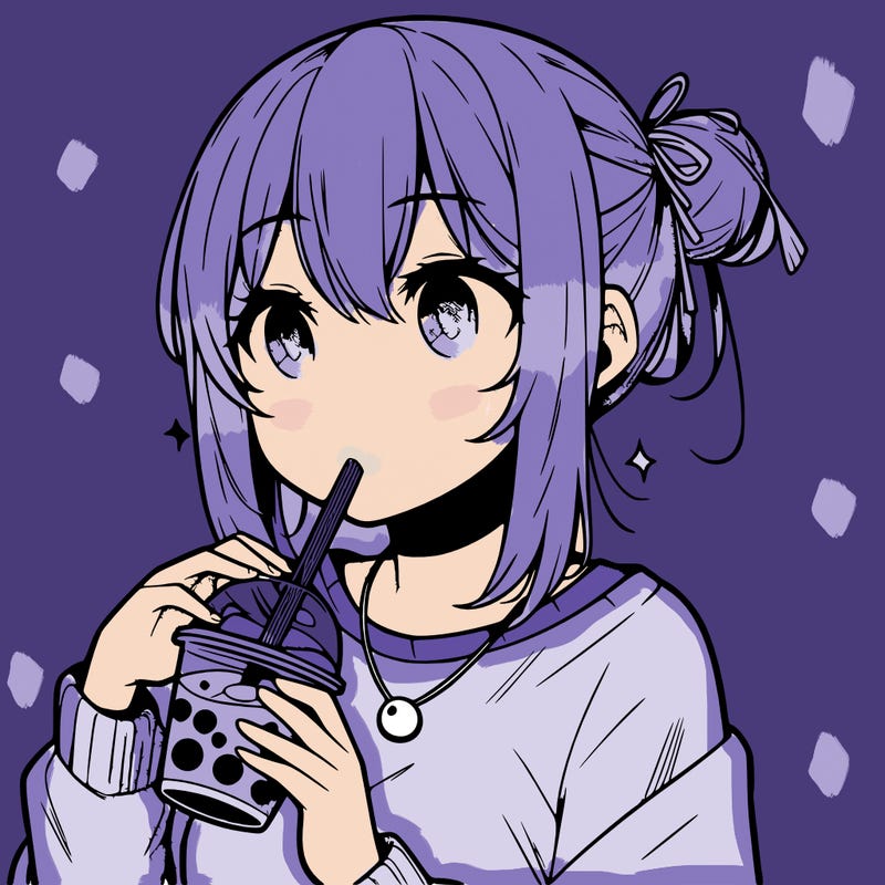 manga character drinking boba
