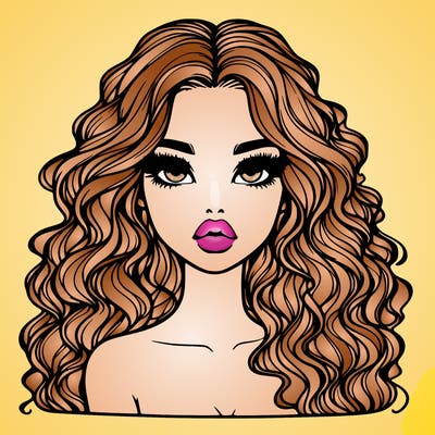 realistic girl with long curly hair and big lips