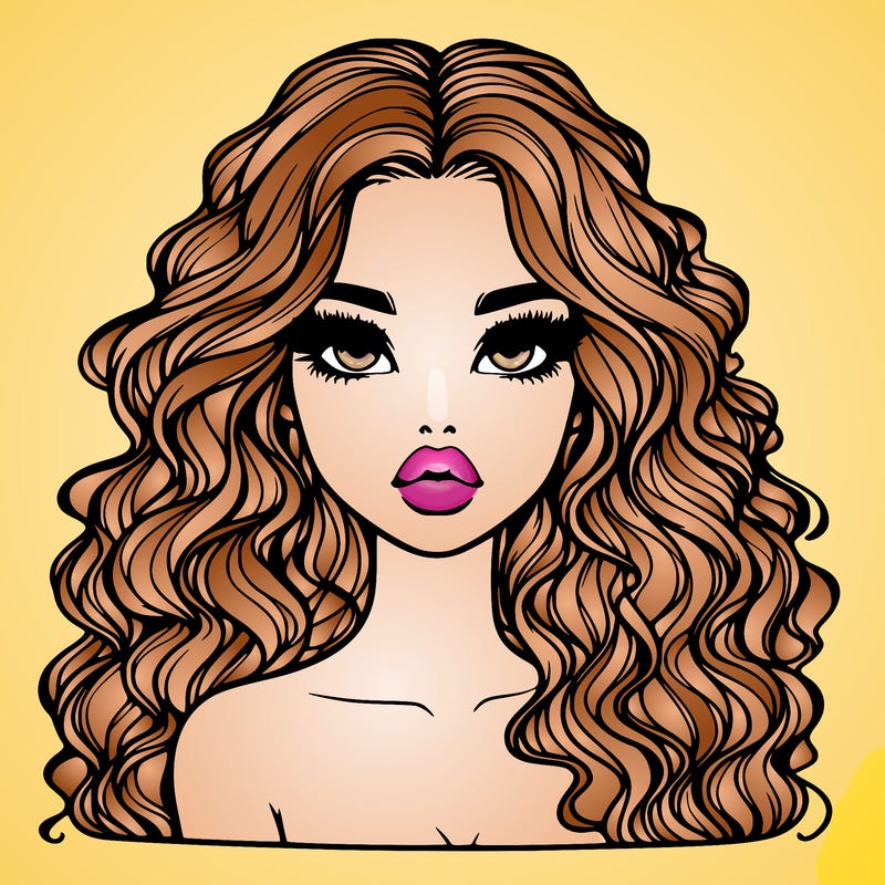 realistic girl with long curly hair and big lips