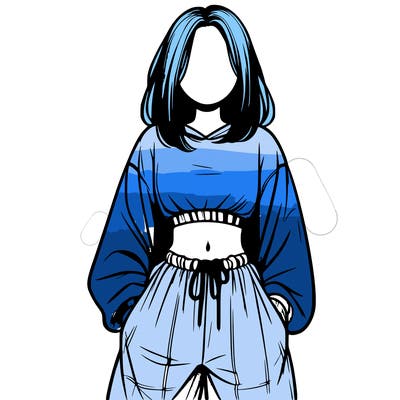 realistic girl faceless with baggy pants and a crop top