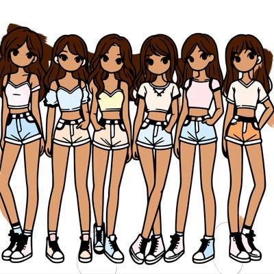 a group of girls wearing crop tops and shorts