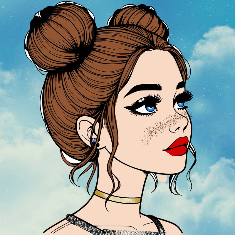 realistic girl with buns on the top of her head