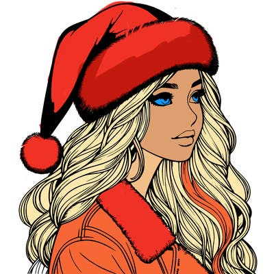 realistic girl in santa hat