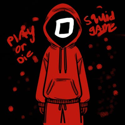 faceless girl in a tracksuit with a hood on and no hair