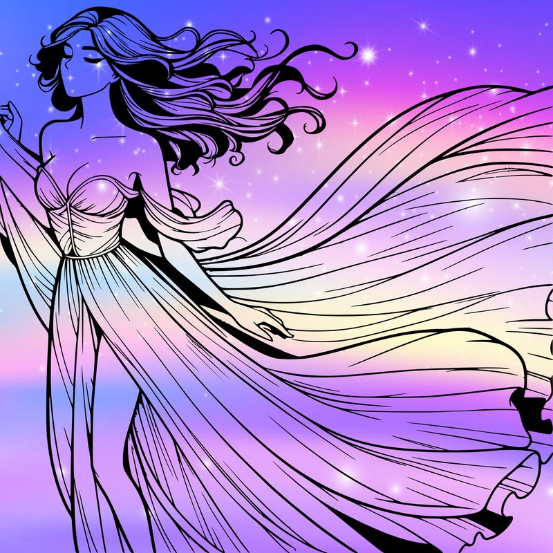 realistic woman in dress flowing the the wind