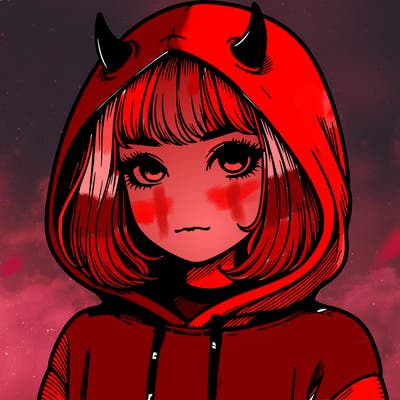 realistic girl with devil hoodie