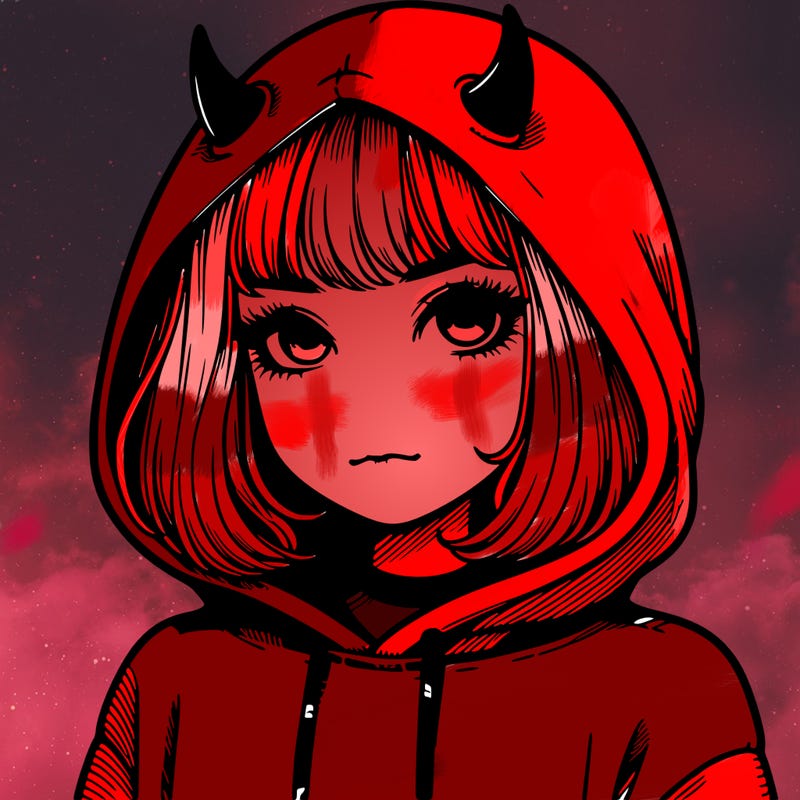 realistic girl with devil hoodie