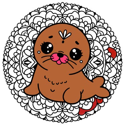 a cute baby seal mandala