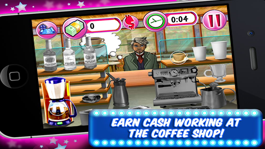 My High School Dance Game - Ein Barista-Simulations-Minispiel, bei dem Spieler Kaffee zubereiten, um Bargeld in Mein Highschool Tanzspiel zu verdienen