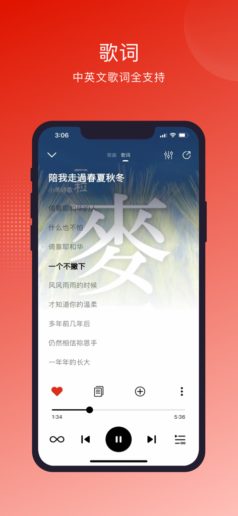 The Lingting app's music player interface displaying Chinese lyrics for a Christian praise song.