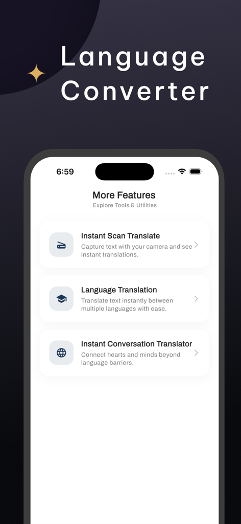 English Tagalog Translator - English Tagalog Translator app showing scan and conversation translation features