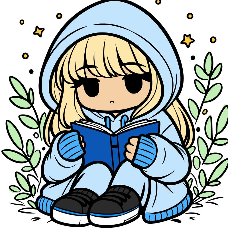 girl in oversized hoodie reading a book