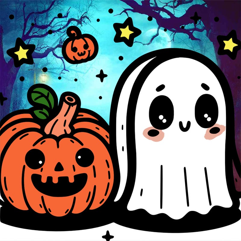 cute pumpkin and ghost