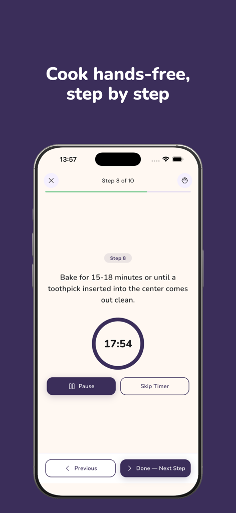 Nica: Baby Food & Meal Planner - Nica app step by step cooking interface with timer