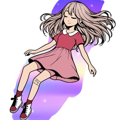 realistic girl floating