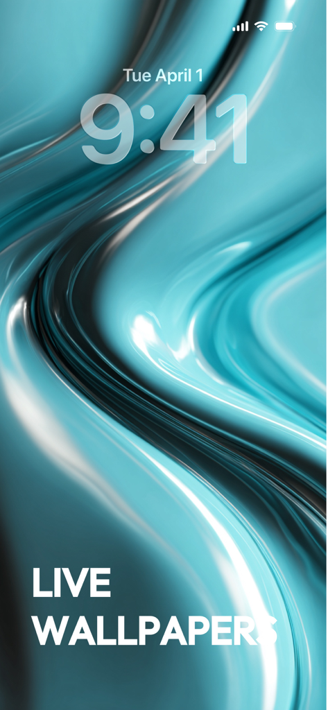 Wallpapers App for iPhone - Abstract blue glossy live wallpaper on an iPhone lock screen