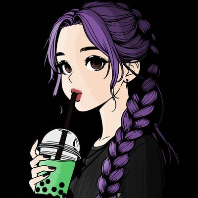 realistic girl with braided hair drinking boba