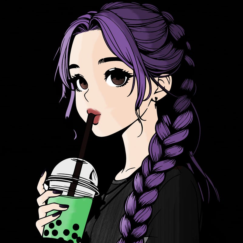 realistic girl with braided hair drinking boba