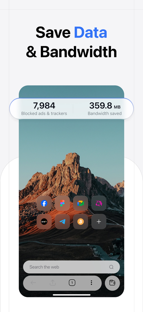 Herond Private Adblock Browser - Herond Private Browser interface showing blocked ads and bandwidth savings statistics