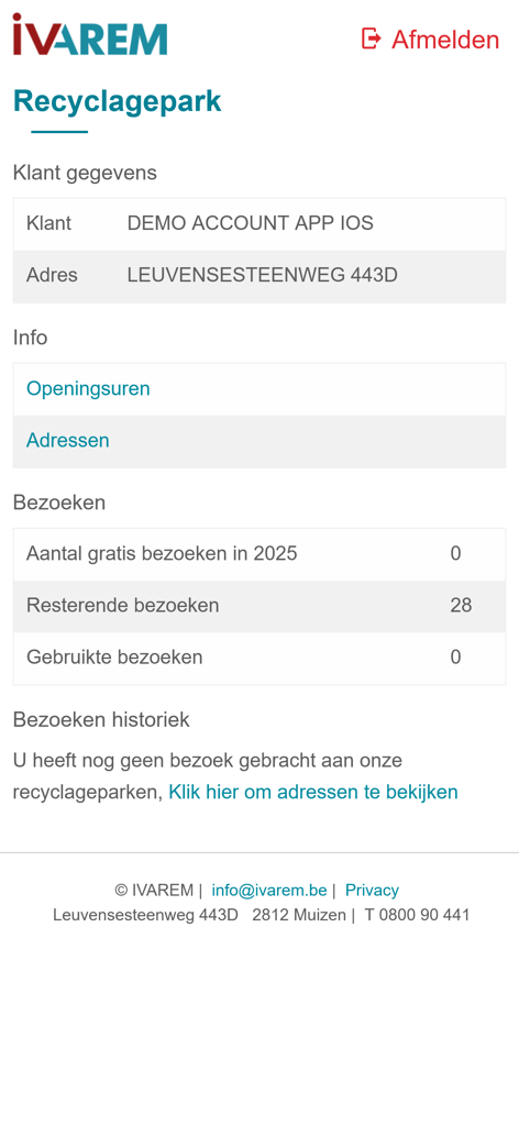 IVAREM - IVAREM mobile app dashboard showing recycling center visit tracking and customer account details
