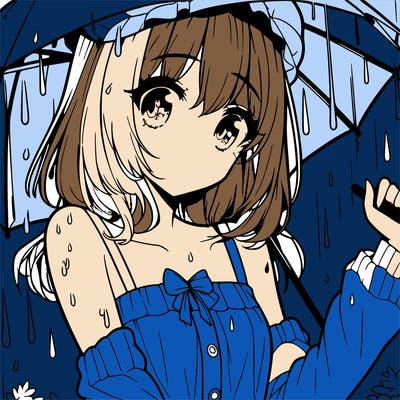 pretty anime girl in the rain