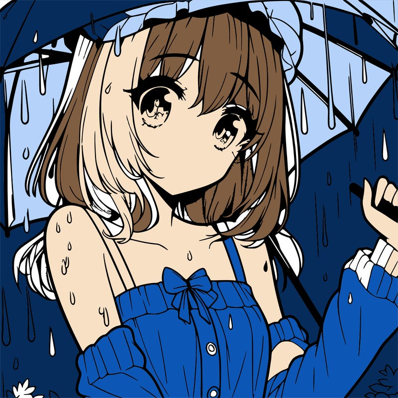 pretty anime girl in the rain