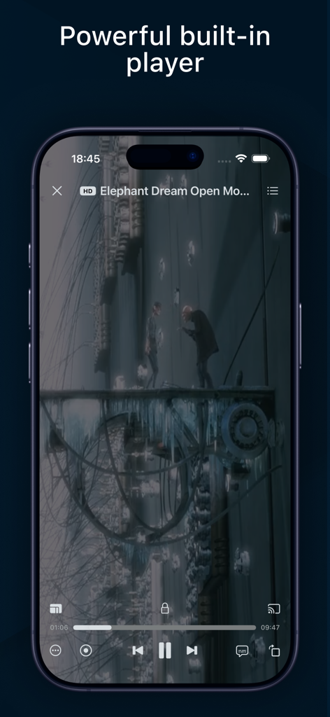 IPTV app interface showing the powerful built-in video player on an iPhone