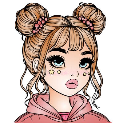 realistic girl with space buns