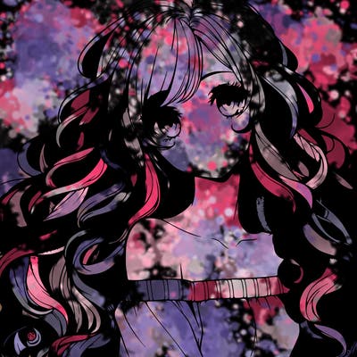 realistic, anime girl with really long curly hair