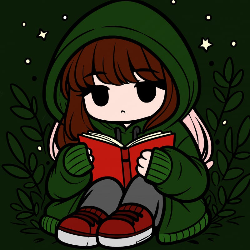 girl in oversized hoodie reading a book