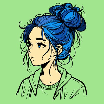 realistic teenage girl with a messy bun