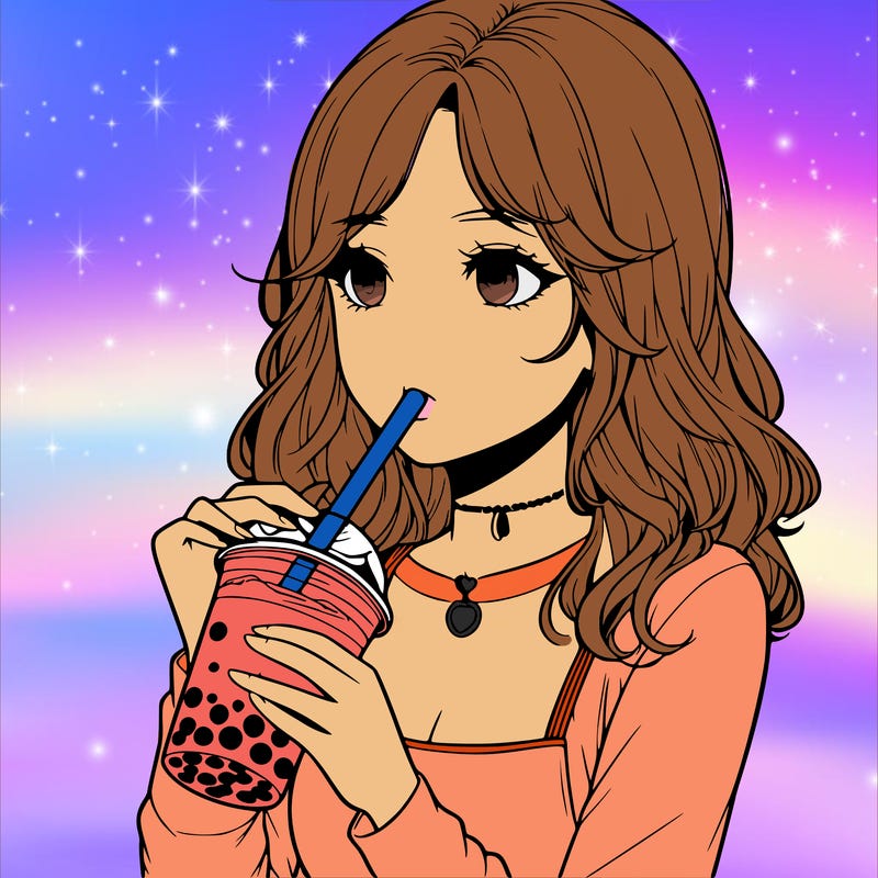 realistic girl drinking boba tea