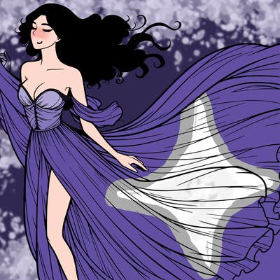 realistic woman in dress flowing the the wind