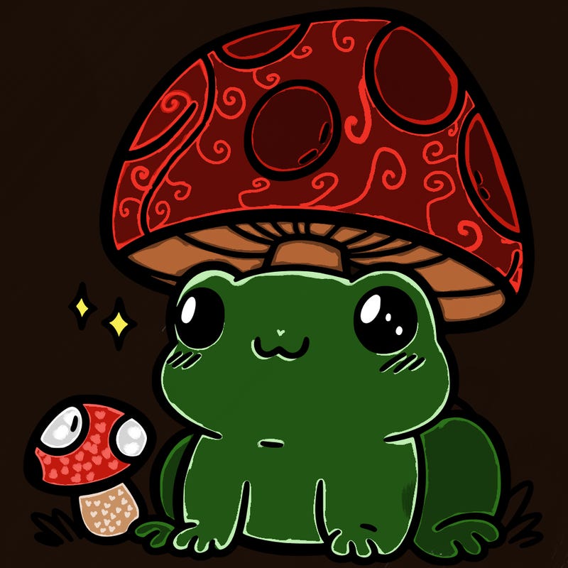 a cute frog with a mushroom hat