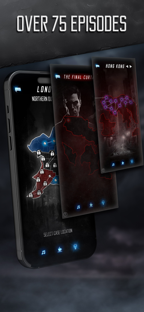 Murder Mystery Detective Story - Smartphone-Bildschirm mit über 75 Episoden und Ermittlungsorten für Mordgeheimnis-Detektivgeschichte
