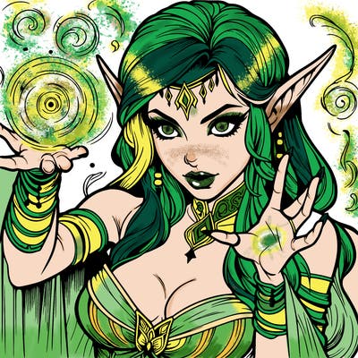 realistic scary beautiful elf sorceress casting spell