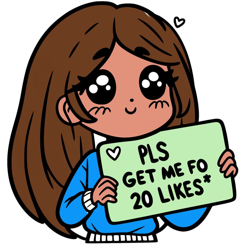a girl holding up a sight that says pls get me to 20 likes