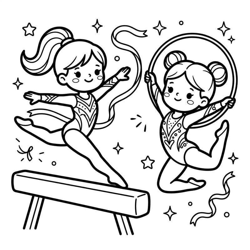 Discover the joy of artistic gymnastics with these two adorable Kawaii gymnasts. Featuring dynamic poses and cute expressions, this coloring page promises hours of creative fun for aspiring athletes and art enthusiasts alike.