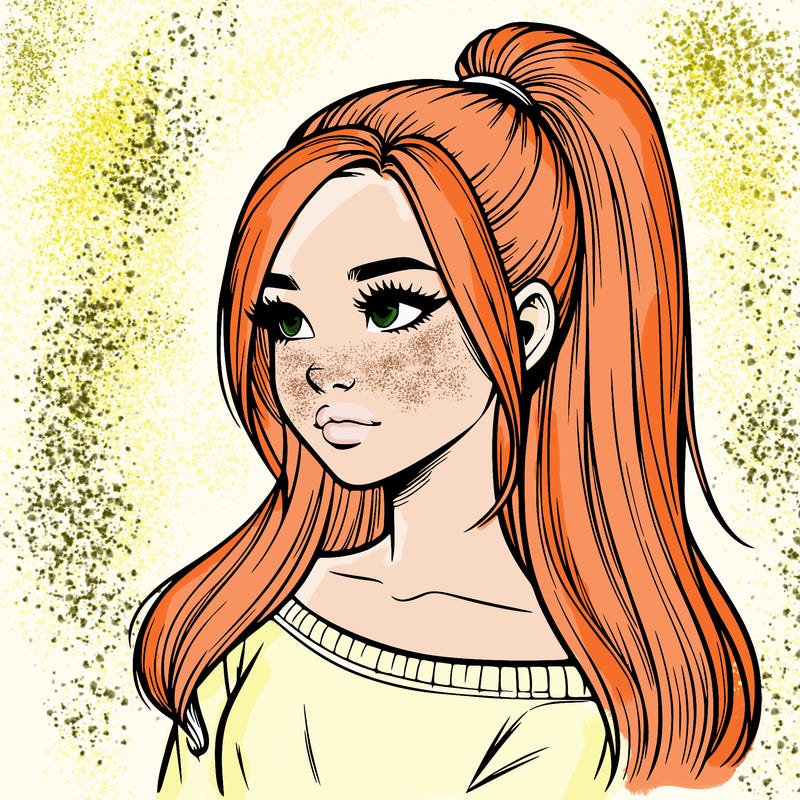 realistic girl with a high ponytail