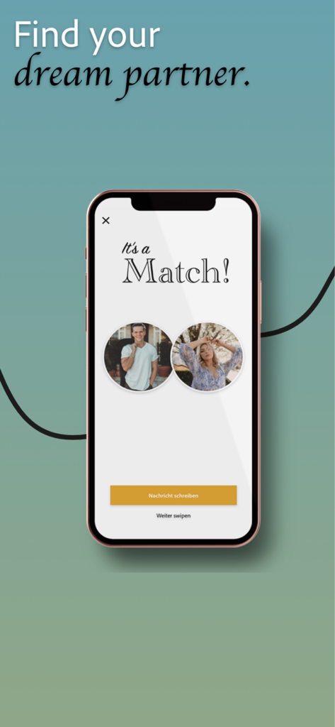 Pantalla de match de la aplicación de citas Meeted mostrando dos perfiles de usuario y el texto Es un Match