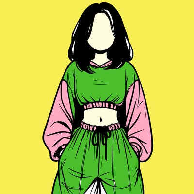 realistic girl faceless with baggy pants and a crop top