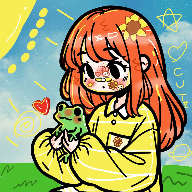 girl with long hair and a oversized shirt. and she is holding a frog
