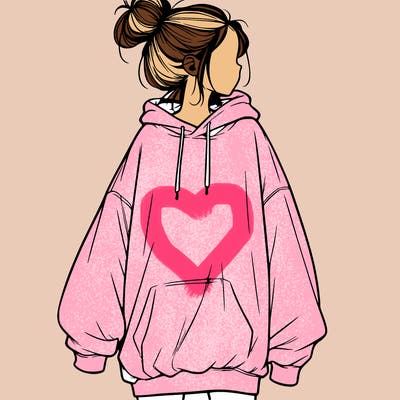 realistic girl with a oversized sweatshirt on and a bun