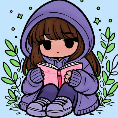 girl in oversized hoodie reading a book