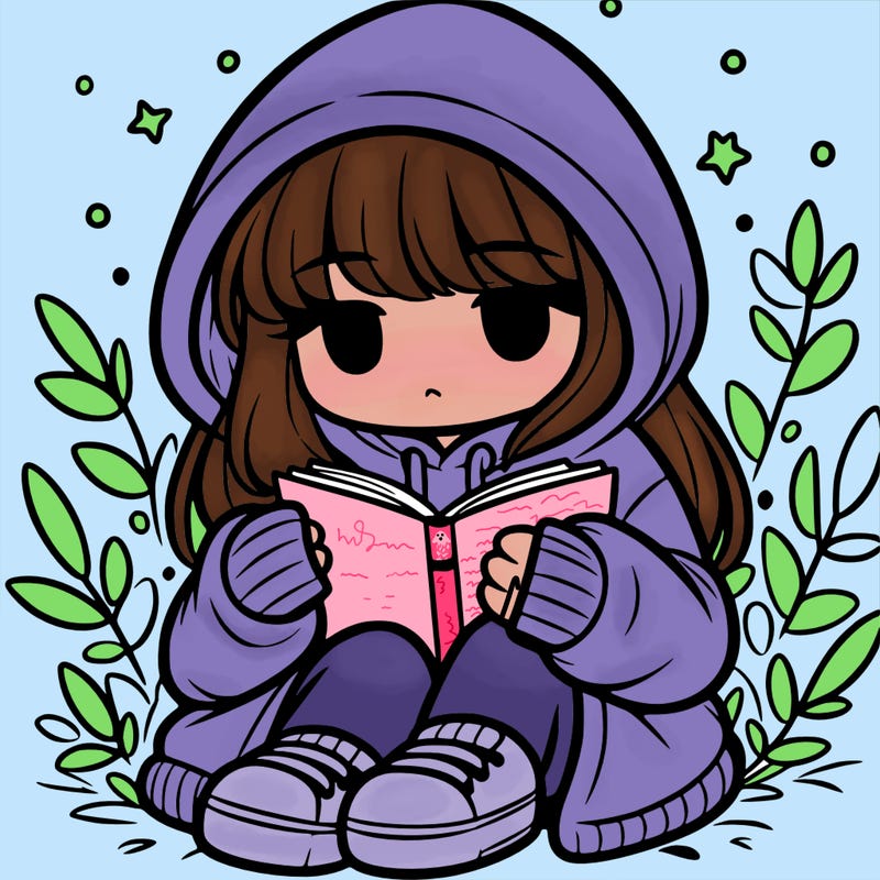 girl in oversized hoodie reading a book