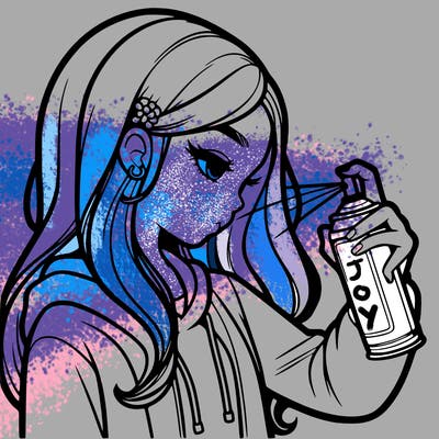 a realistic girl spray painting