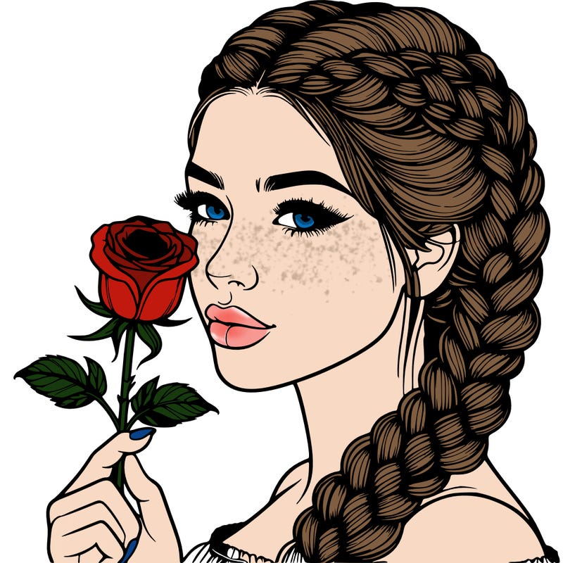 realistic woman with braids holding a single rose